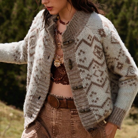 Multicolor Casual Women's Geometric Long Sleeve Cardigan Sweater - Picture 4 of 7